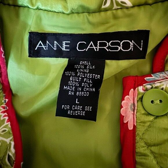 Vintage Y2K Womens 100% Silk Green Japanese Floral Chore Quilted Jacket Sz L - Picture 2 of 7